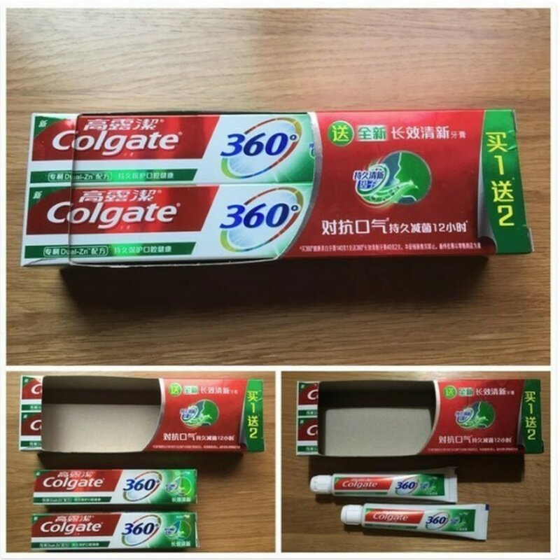 Две упаковки зубной пасты по цене одной - выглядят как две половинки одного полноценного тюбика