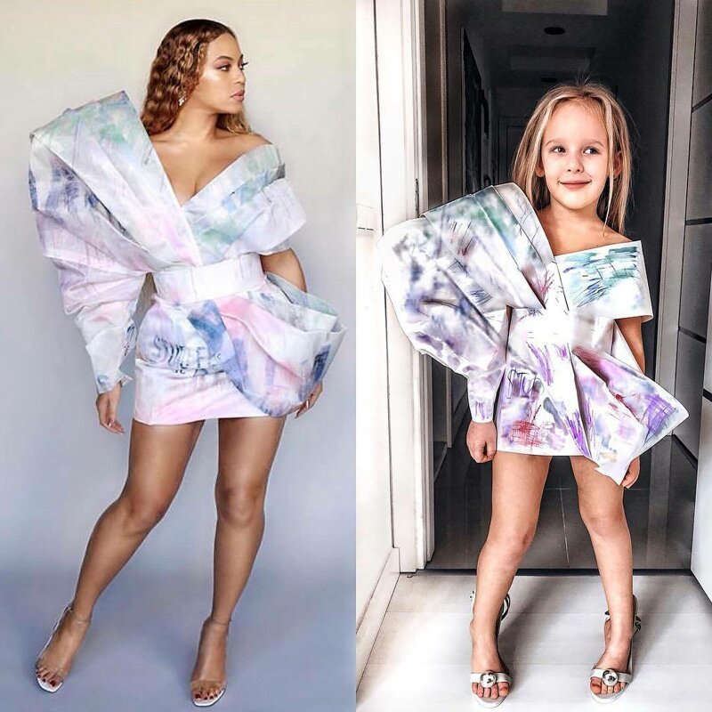 Девчушка умело копирует наряды знаменитостей с помощью того, что есть под рукой