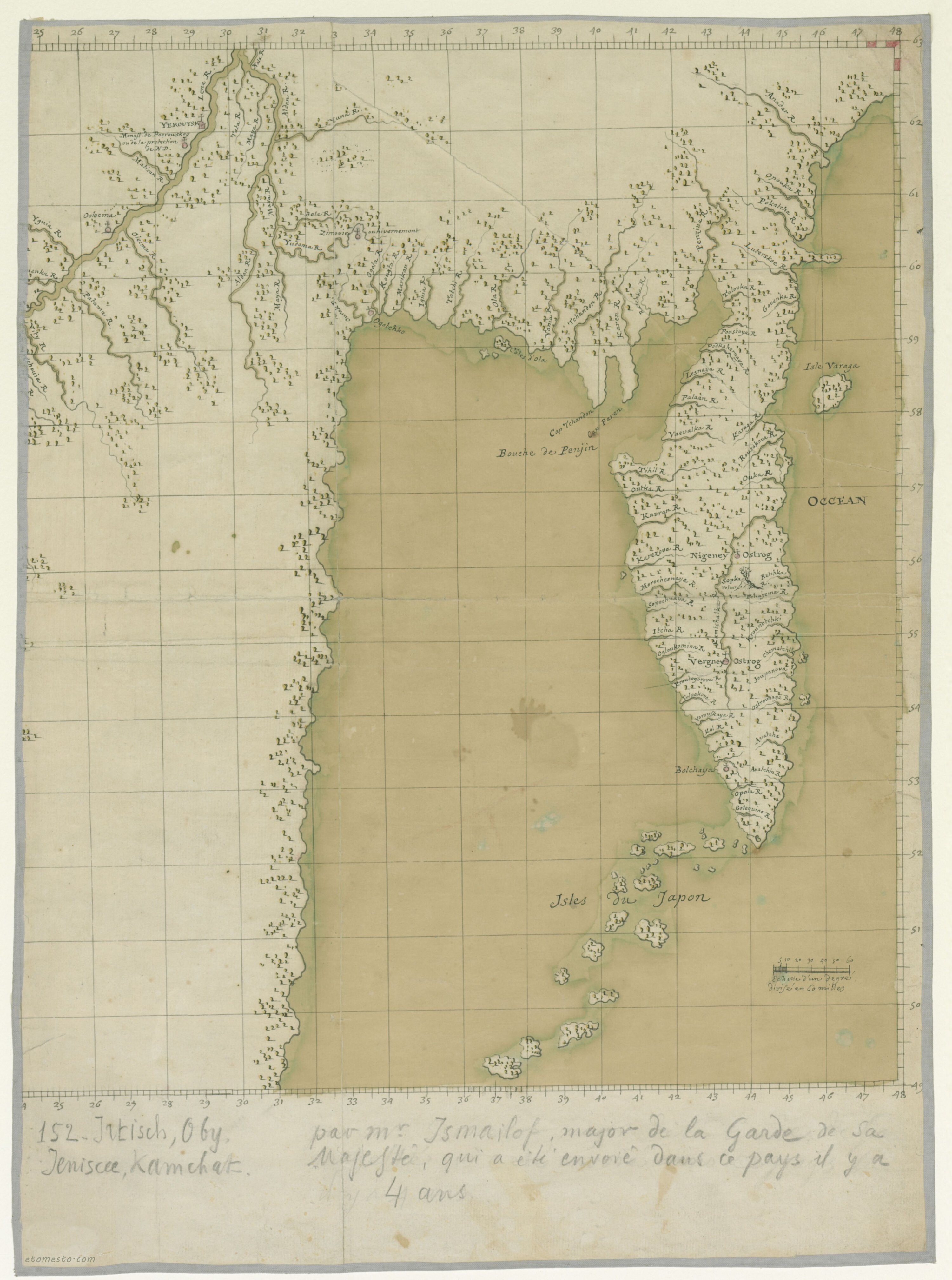 Карта Камчатки Измайлова, 1722 г.