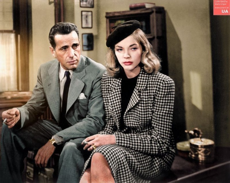 Лорен Бэколл и Хамфри Богарт в фильме «Глубокий сон», 1946 год