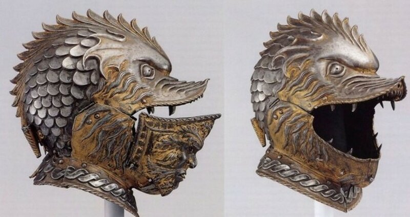 "Гротескный шлем" в виде головы грифона миланский оружейников Негроли, 1540-1545 гг .