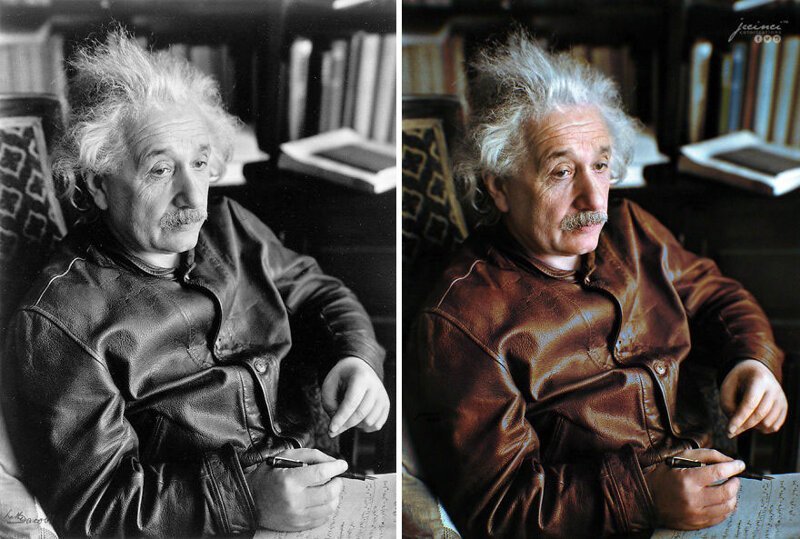 4. Альберт Эйнштейн в своей любимой кожаной куртке Levi's, 1938 г.