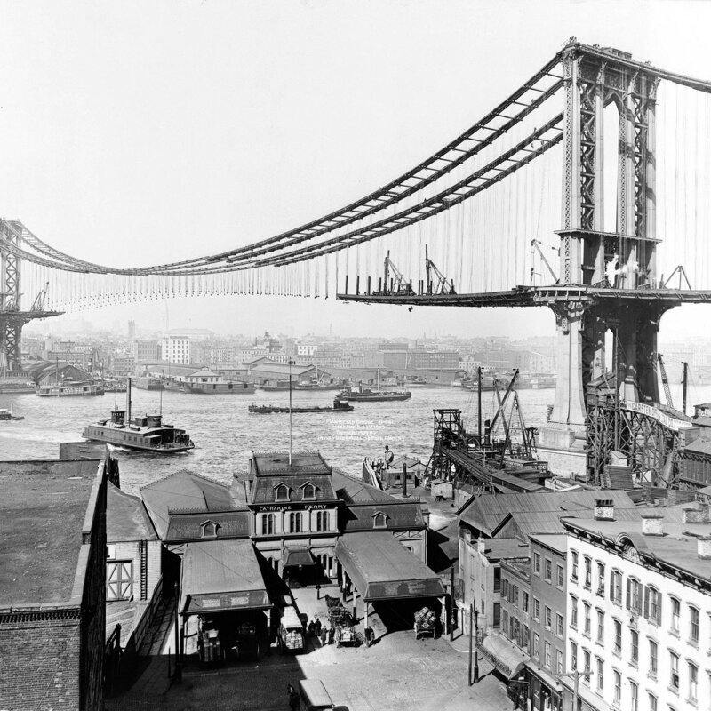 Строительство Манхэттенского моста, 1900–е годы, Нью–Йорк, США