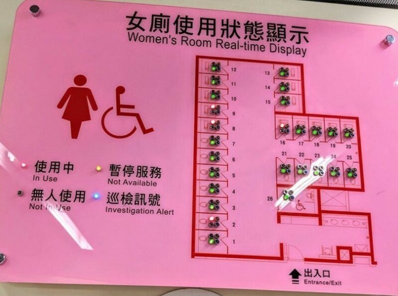 4. Индикация в туалете - легко понять, какие кабинки свободны