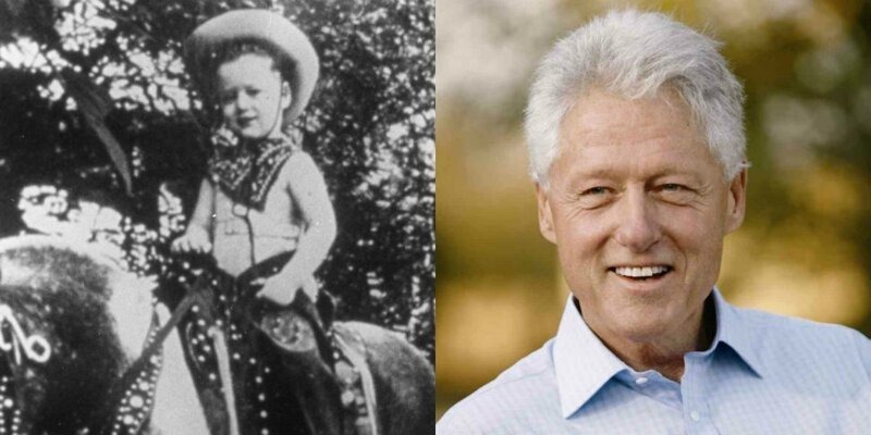 Бывший президент США Билл Клинтон в детстве рассекает по двору на пони, штат Арканзас.