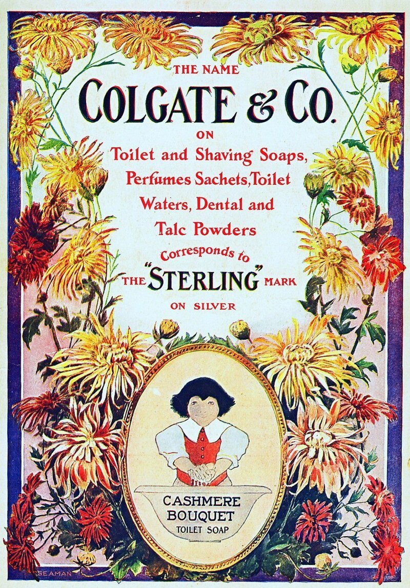 Плакат Колгейт, до 1938 года компания выпускала мыло. а не зубную пасту