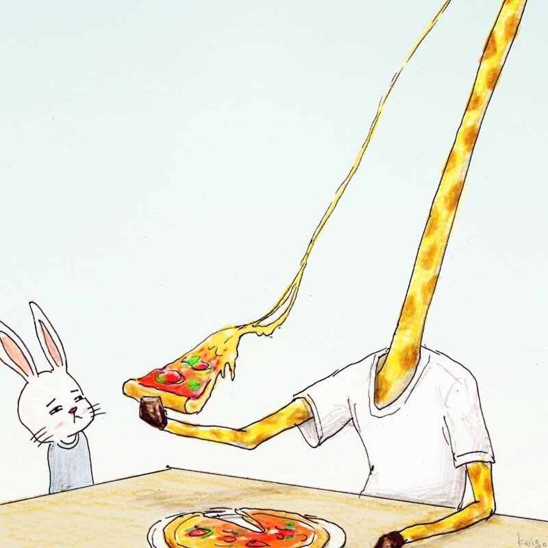 16. Жираф ест пиццу