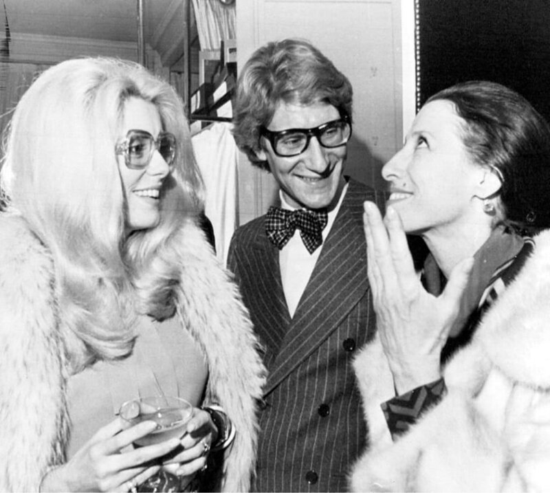 Две Музы Лорана. Майя Плисецкая, Ив Сен-Лоран и Катрин Денев, 1973 год.