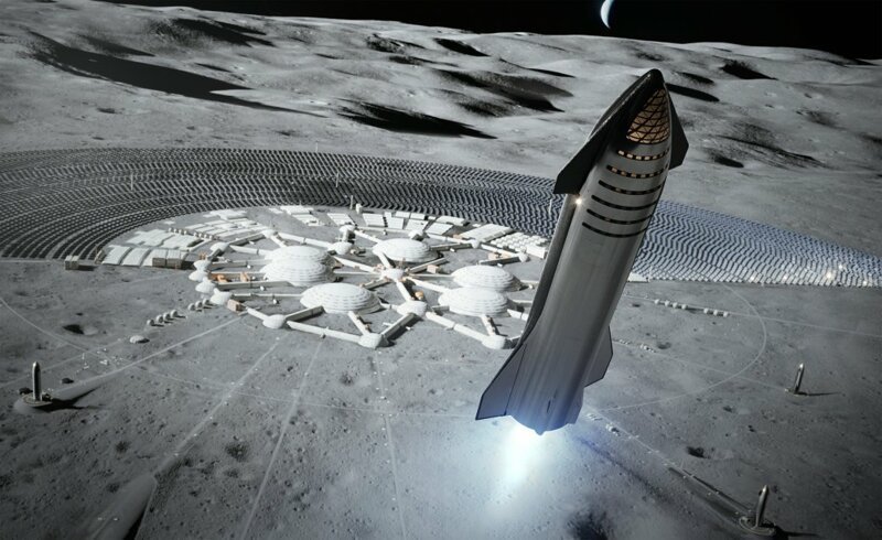 Так, с точки зрения компании SpaceX, будут выглядеть базы и города на Луне и Марсе
