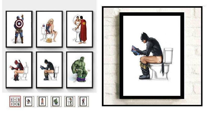 Постеры супергероев в туалетной комнате
