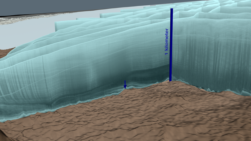 Толщина льда над кратером