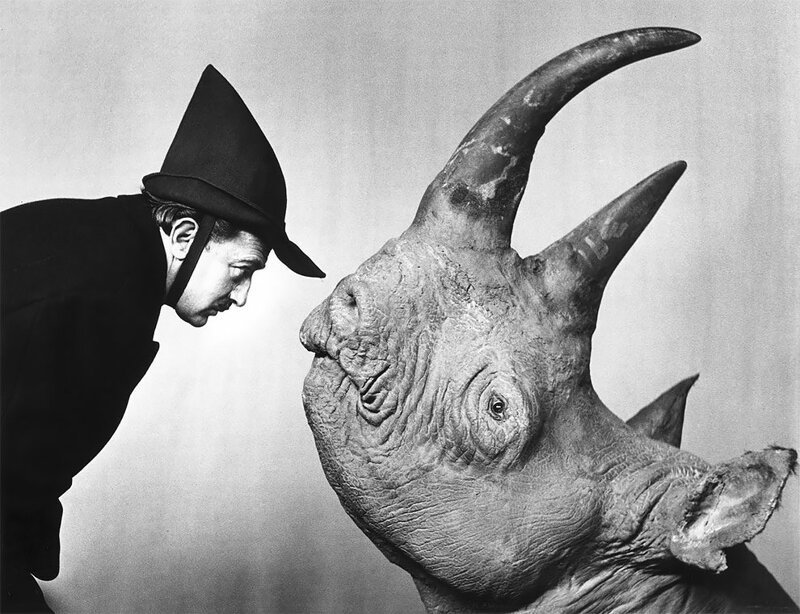 Сальвадор Дали с носорогом, 1958
