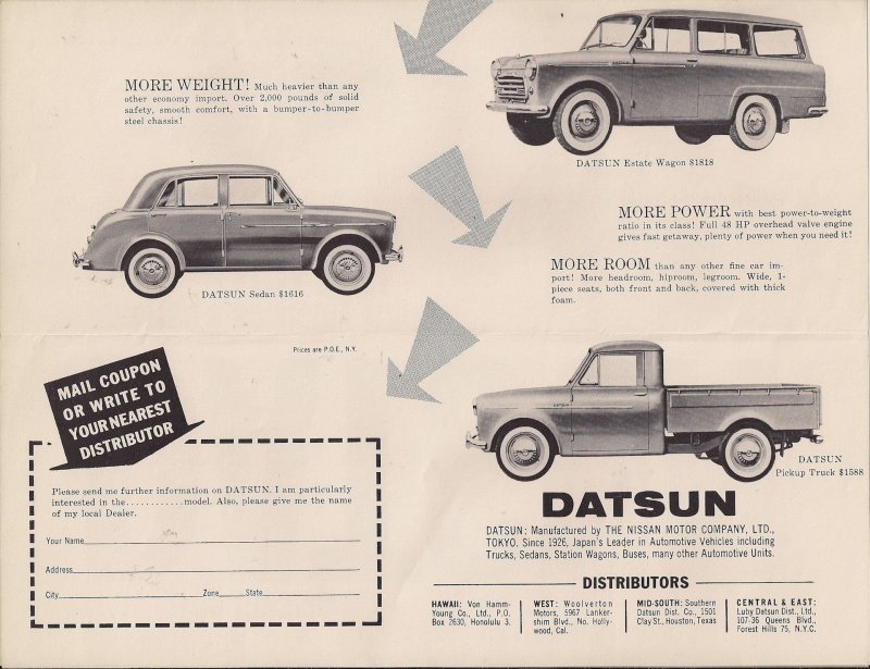 Datsun 1959 — вся линейка для рынка США