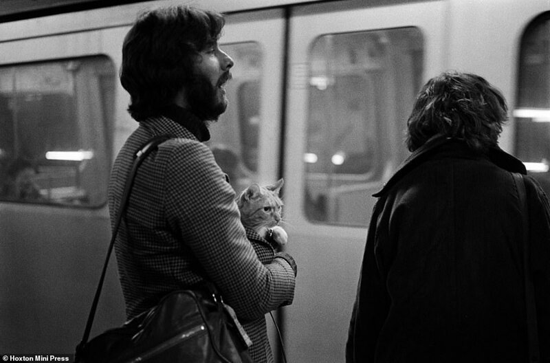 Мужчина с пушистым компаньоном в метро на Бейкер-стрит, 1979
