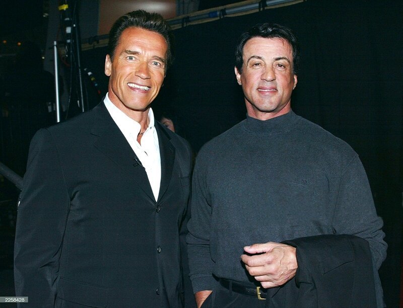Арнольд Шварценеггер и Сильвестр Сталлоне на «World Stunt Awards 2002»  Санта-Моника, Калифорния. 19 мая 2002 г