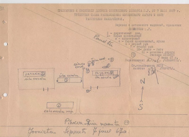 План лагеря и мест предполагаемых казней, составленный Эрихом Лепметсом