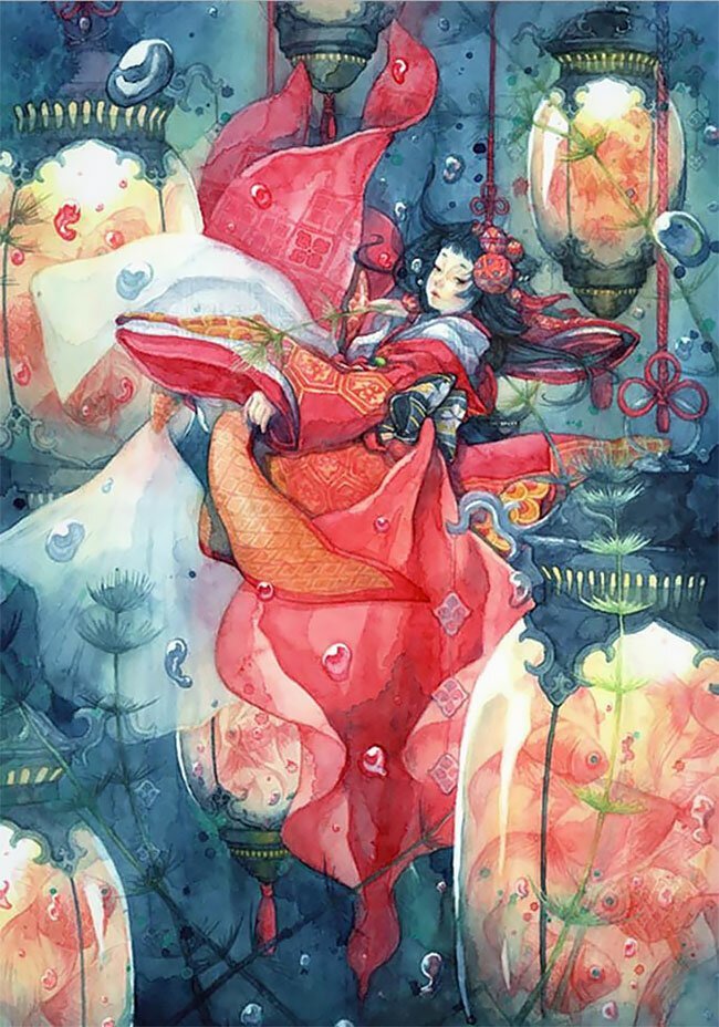 Алиса в японской Стране чудес: великолепные акварели Таупе Суюка