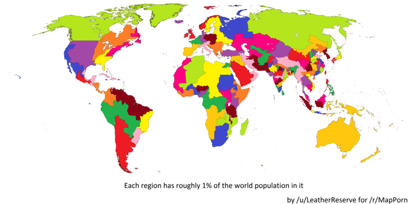 2. В каждом регионе проживает примерно 1% населения мира