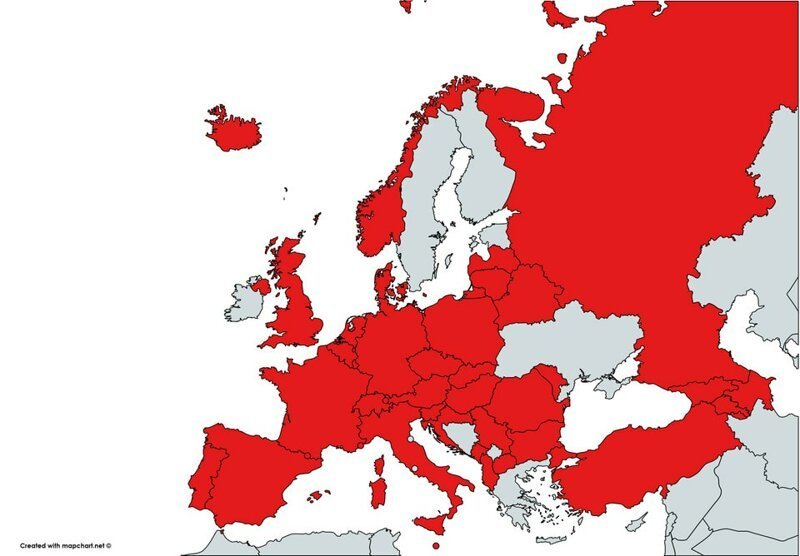 4. Европейские страны, на флагах которых есть красный цвет