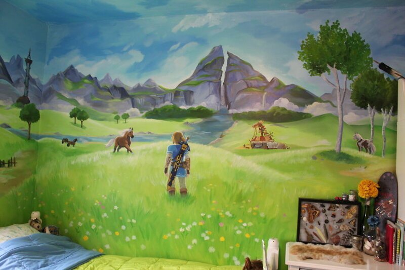 Используя скриншоты из игры, найденные в интернете, девушка нарисовала пейзажи и персонажей The Legend of Zelda: Breath of the Wild
