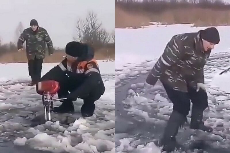 Рыбаки устроили экстремальную карусель на льду