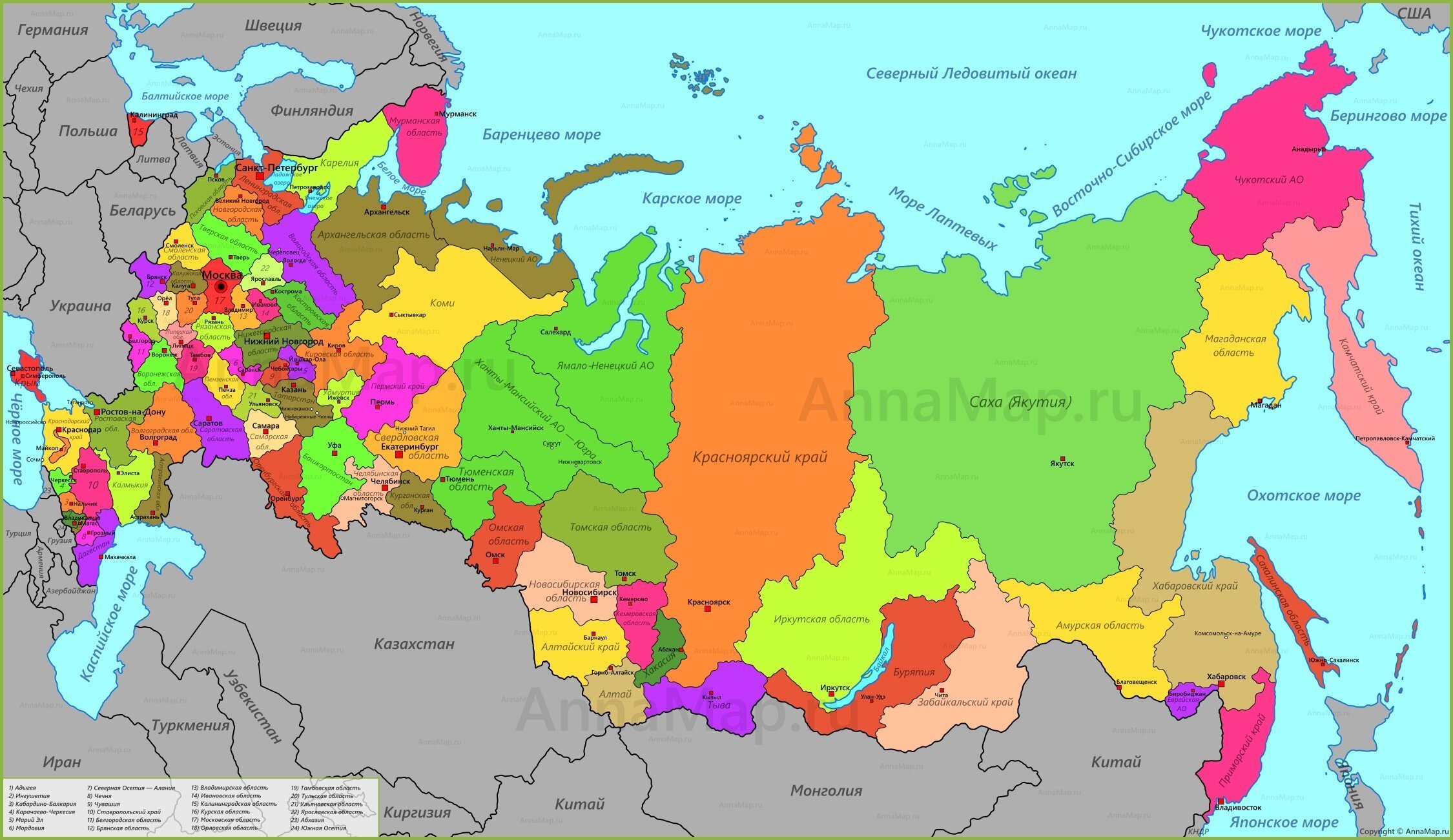 Карта России с административными границами