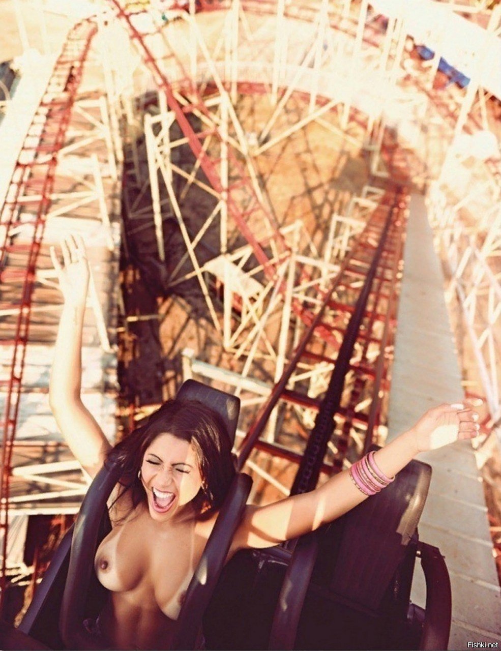 Tits out on roller coaster