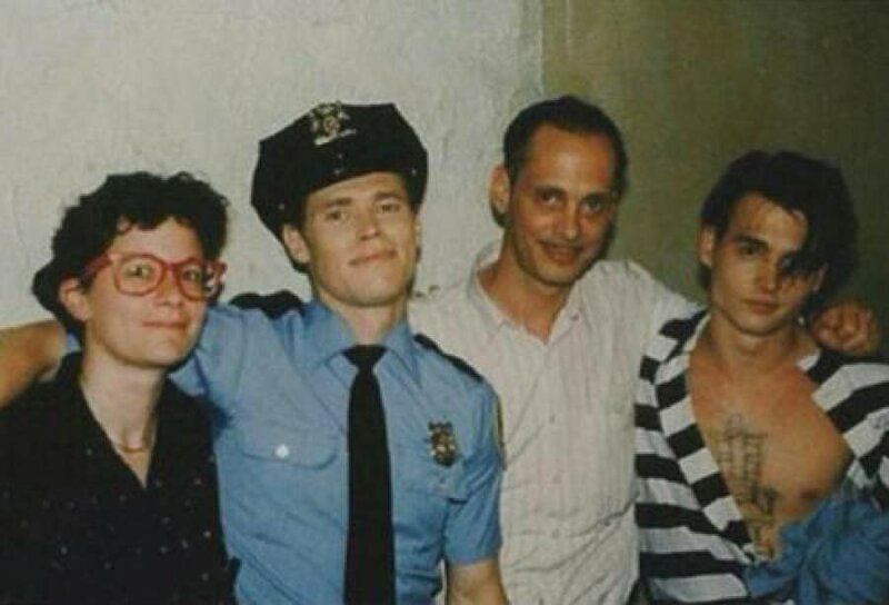 Уиллем Дефо, Джон Уотерс и Джонни Депп на съемках фильма "Плакса". 1989 год