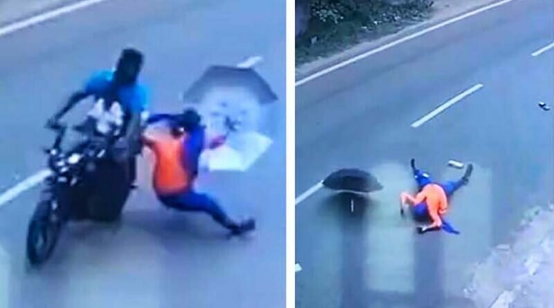 Девушка узнала, почему не стоит открывать зонтик, когда едешь на мотоцикле