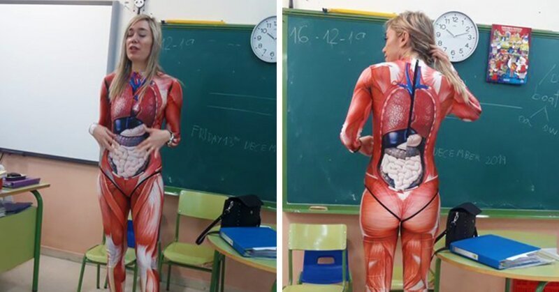 В Испании учительница показала школьникам строение тела человека с помощью купального костюма