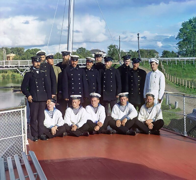 Команда парохода Шексна М.П.С., Город Вытегра. 1909 год. 