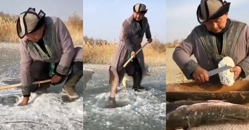 Почистил кетменем: герой видеоролика продемонстрировал особенности национальной рыбалки