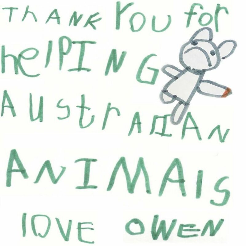 "Спасибо вам за помощь австралийским животным. С любовью, Оуэн"