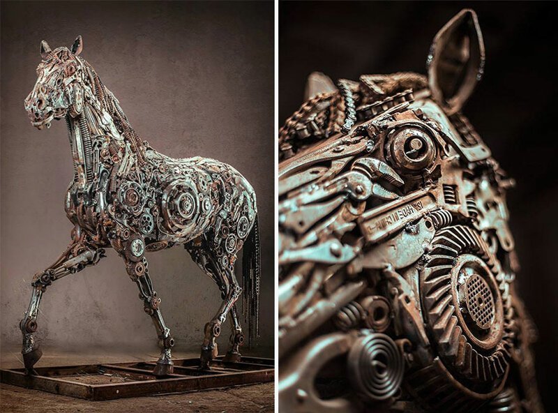 Cкульптуры животных из металлолома от Hasan Novrozi
