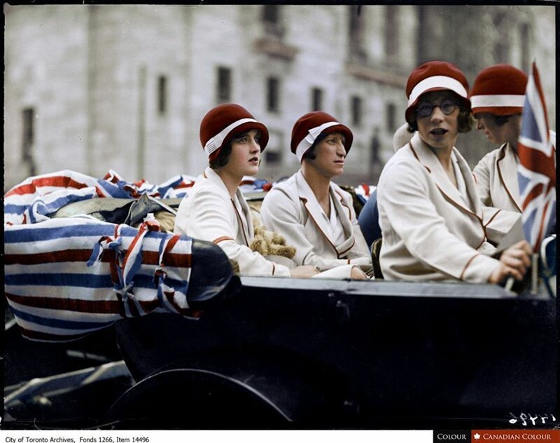 Члены олимпийской сборной Канады 1928 года - Этель Кэтервуд, Фанни Розенфельд, Этель Смит, Флоренс Белл - 27 августа 1928 года