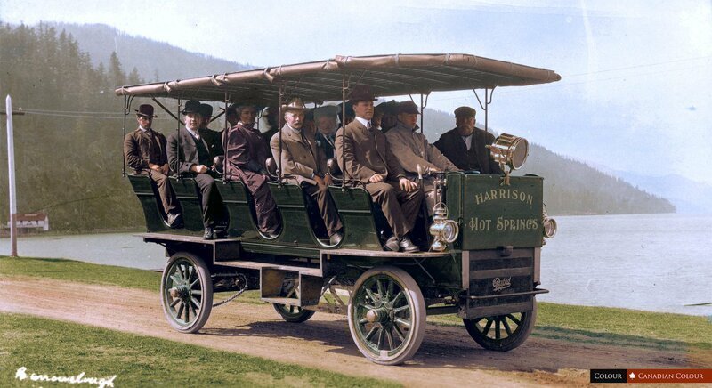 Автобусная поездка Харрисон Хот Спрингс на станцию ​​КПП в Агассизе, 1909 год