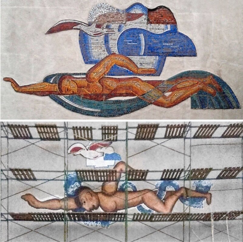 4. Пловец и чайка с советской мозаики в Нижнем Новгороде превратились в настоящее убожество