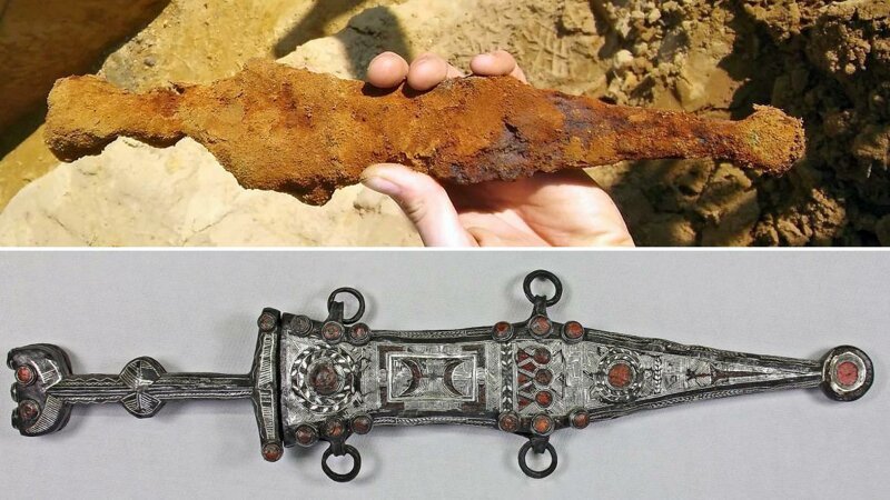 Кинжал был покрыт ржавчиной, но за 9 месяцев его отчистили и показали, как выглядит оружие, которому почти 2000 лет