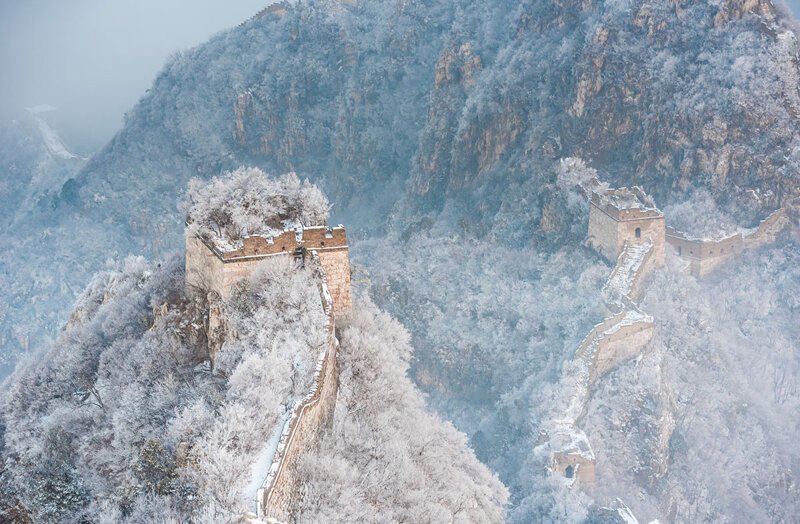 Часть Великой китайской стены зимой.