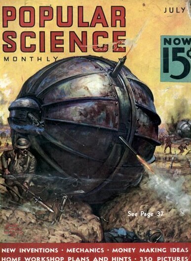 Также в в журнале Popular Science за 1936 год появилась короткая заметка, озаглавленная как «Новый военный танк напоминает катящийся шар»: