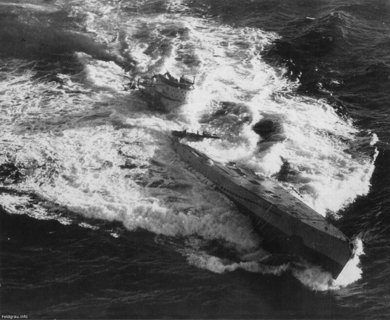 Последние секунды перед гибелью немецкой подводной лодки U-185.
