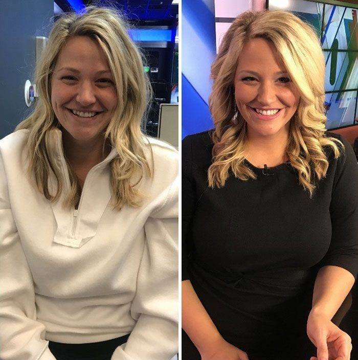 Ведущая до и после макияжа