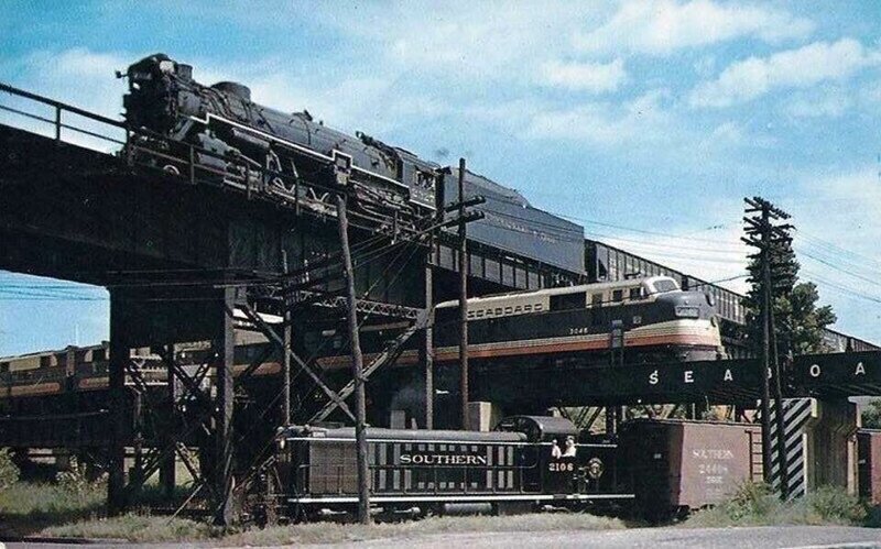 Трёхуровневое пересечение железных дорог. Ричмонд, штат Вирджиния, США, 1950 