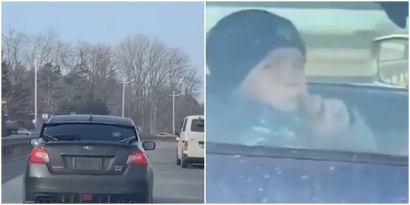 На улицах Владивостока заметили ребёнка за рулём иномарки, задумчиво ковыряющегося в носу