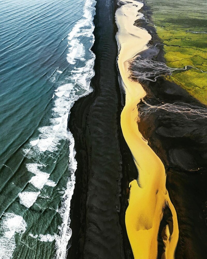 Зеленое – поле (с ручейками, а не поваленными деревьями), желтое – речка, черное – песочный пляж, синее – океан