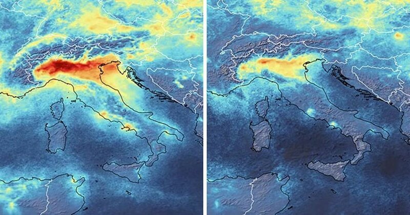 Спутниковые снимки показывают резкое снижение уровня загрязнения воздуха в Италии