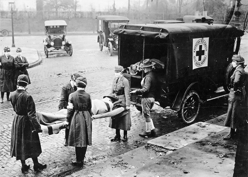 Работники Красного креста на дежурстве, Сент- Луис, Миссури, октябрь 1918