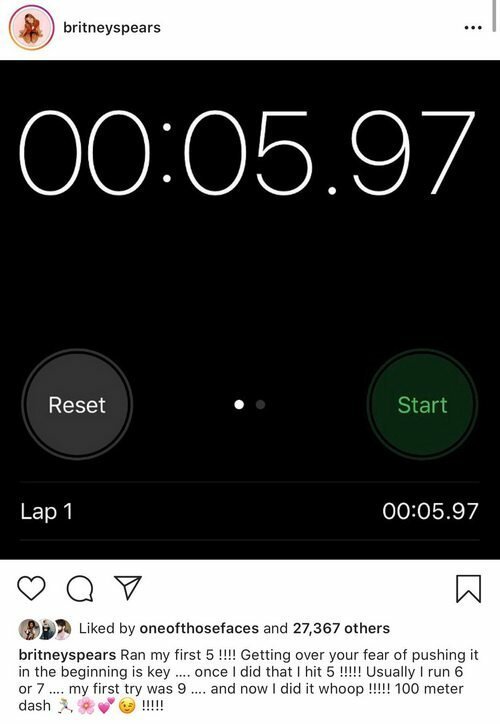 Бритни Спирс заявила, что пробежала 100 метров за пять секунд