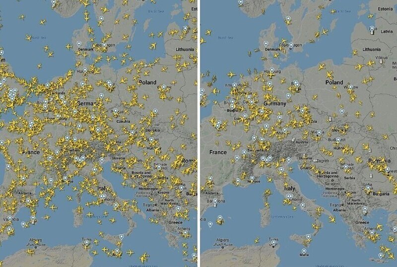 23 января по всей Европе было совершено более 20000 рейсов, два месяца спустя, когда Италия стала очагом коронавируса, их количество сократилось до 5000