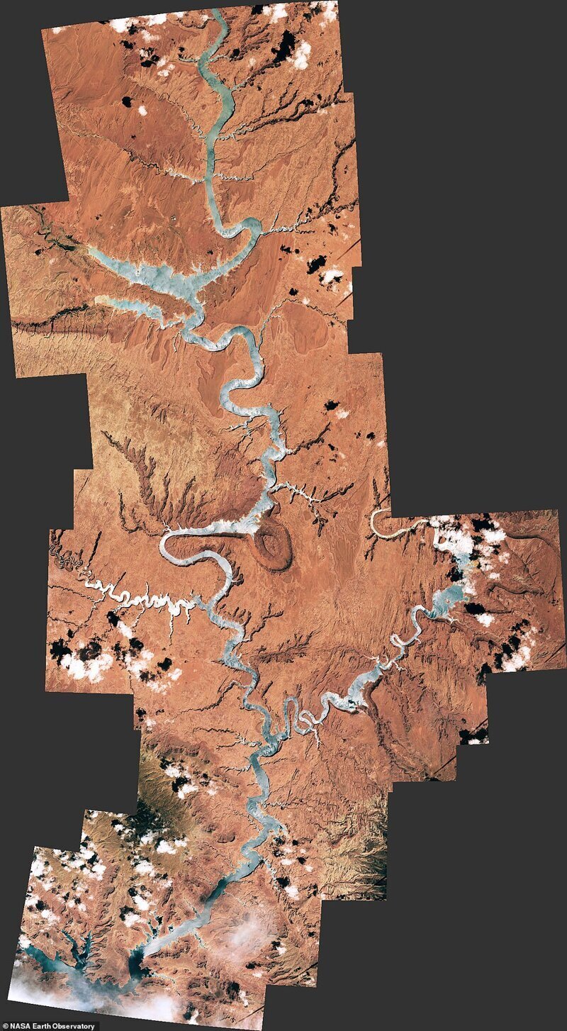 Вид из космоса на каньон Глен, проходящий через Юту и Аризону. На самом деле, здесь соединены несколько снимков, сделанные астронавтами с борта МКС